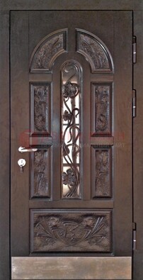 Металлическая дверь Винорит со стеклом и ковкой для коттеджа ДСК-255 в Иваново
