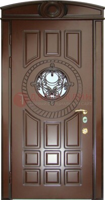 Шоколадная металлическая дверь Винорит со стеклом и ковкой ДСК-269 в Павловском Посаде