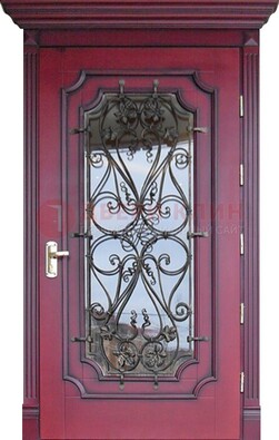 Красная стальная дверь Винорит со стеклом и ковкой ДСК-271 в Павловском Посаде