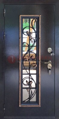 Железная дверь с порошковым напылением стеклом и ковкой ДСК-279 в Павловском Посаде