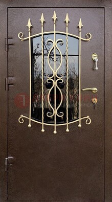 Стальная дверь Порошок со стеклом и ковкой для дома ДСК-280 в Павловском Посаде