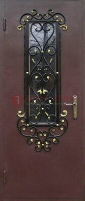 Простая металлическая дверь с Порошком стеклом и ковкой ДСК-281 в Павловском Посаде