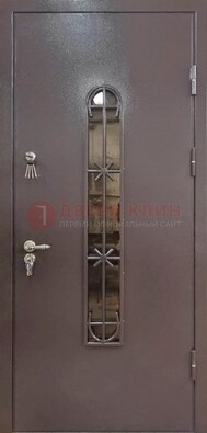 Металлическая дверь Порошок с небольшим стеклом и ковкой ДСК-282 в Павловском Посаде