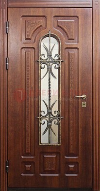 Тяжелая стальная дверь со стеклом и ковкой ДСК-42 в Павловском Посаде