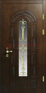 Дизайнерская металлическая дверь со стеклом и ковкой ДСК-50 в Павловском Посаде