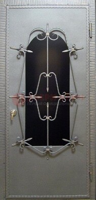 Железная дверь со стеклом и ковкой ДСК-74 для каркасного дома в Павловском Посаде