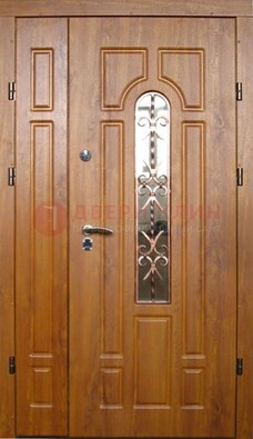 Стальная дверь со стеклом и цветной ковкой ДСК-78 для панельного дома в Павловском Посаде