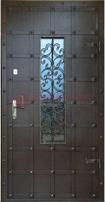 Стальная дверь со стеклом и ковкой ДСК-84 с утеплением в Павловском Посаде