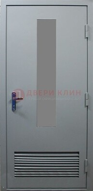 Серая металлическая техническая дверь с декоративной вставкой ДТ-14 в Павловском Посаде