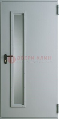 Белая железная техническая дверь со вставкой из стекла ДТ-9 в Павловском Посаде