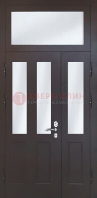 Черная тамбурная дверь со стеклянными вставками ДТМ-38 в Павловском Посаде