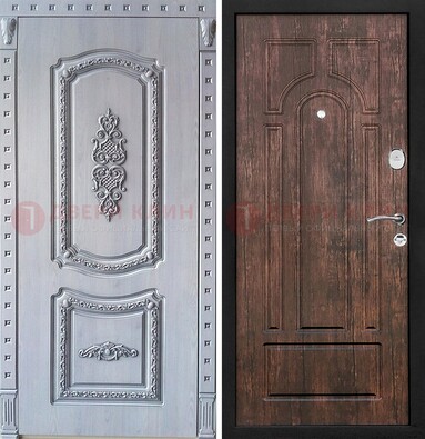 Железная дверь с узором и виноритом внутри Тисненый орех ДВТ-102 в Павловском Посаде