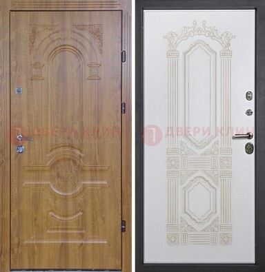 Входная дверь Дверь с виноритом с панелями Итальянский орех и Белой отделкой ДВТ-104 в Павловском Посаде