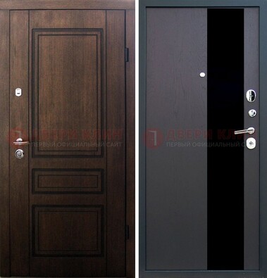 Входная дверь Итальянский орех с МДФ с черным стеклом ДМ-1199 в Павловском Посаде