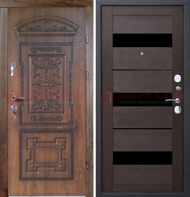 Стальная коричневая филенчатая дверь с виноритом и темной МДФ ДВТ-122 в Павловском Посаде