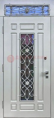 Белая железная дверь с виноритом и фрамугой ДВТ-12 в Павловском Посаде