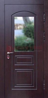 Темная железная дверь с виноритом и стеклом ДВТ-162 в Павловском Посаде