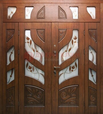 Элитная двухстворчатая дверь с витражным стеклом ДВТ-173 в Павловском Посаде