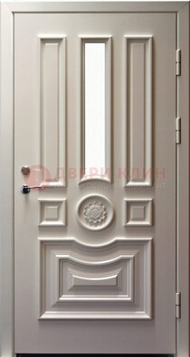Белая уличная дверь с виноритом и стеклом ДВТ-201 в Павловском Посаде