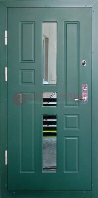 Зеленая железная  дверь с виноритом и зеркалом ДВТ-205 в Павловском Посаде