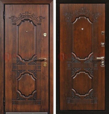 Коричневая железная дверь с виноритом и узором ДВТ-211 в Павловском Посаде