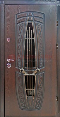 Стальная коричневая дверь с виноритом и МДФ ДВТ-83 в Павловском Посаде