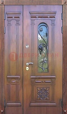 Железная коричневая филенчатая дверь с виноритом и МДФ ДВТ-85 в Павловском Посаде