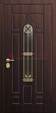 Железная коричневая дверь с виноритом и фрезерованной панелью ДВТ-93 в Павловском Посаде