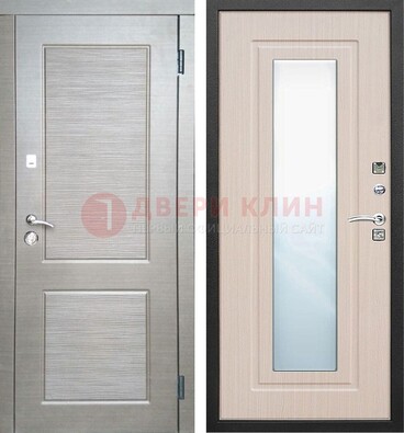Светлая металлическая филенчатая дверь и МДФ Белый дуб с зеркалом ДЗ-104 в Павловском Посаде