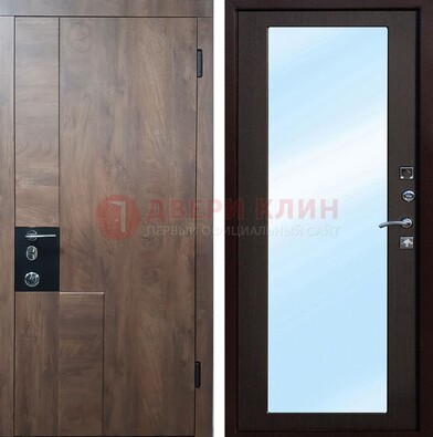 Коричневая металлическая дверь c МДФ с зеркалом ДЗ-106 в Твери
