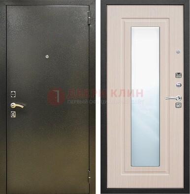 Входная темная дверь c порошковым покрытием и МДФ Белый дуб и зеркалом ДЗ-112 в Павловском Посаде