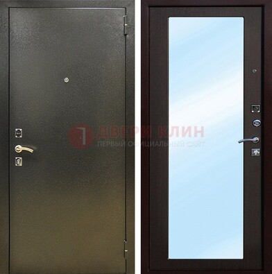 Входная темно-серая дверь c порошковым покрытием и МДФ с зеркалом ДЗ-114 в Павловском Посаде