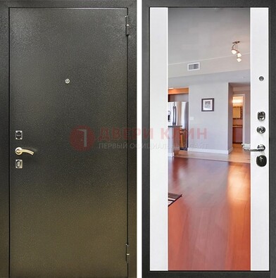 Входная темно-серая дверь c порошковым покрытием и Белой МДФ с зеркалом ДЗ-115 в Павловском Посаде