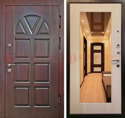 Темная железная дверь с МДФ и зеркалом в квартиру ДЗ-135 в Балашихе
