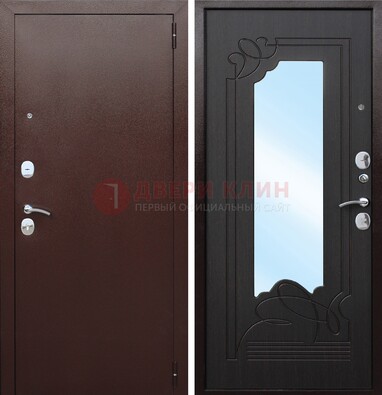 Коричневая стальная дверь с зеркалом ДЗ-18 в Павловском Посаде