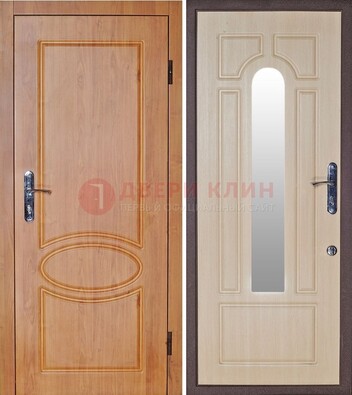 Светлая железная дверь с зеркалом ДЗ-24 в Павловском Посаде