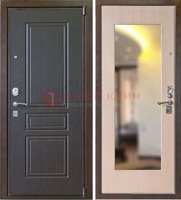 Коричневая стальная дверь с зеркалом МДФ внутри ДЗ-27 в Павловском Посаде