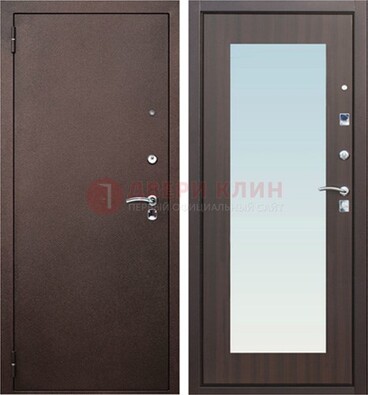 Коричневая входная дверь с зеркалом МДФ внутри ДЗ-40 в Павловском Посаде