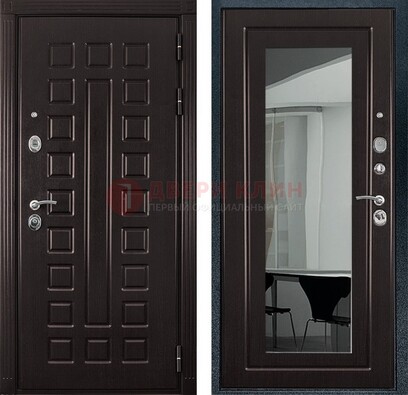 Темная металлическая дверь с зеркалом МДФ внутри ДЗ-4 в Павловском Посаде