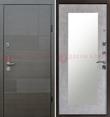 Серая входная дверь с МДФ панелью и зеркалом внутри ДЗ-51 в Павловском Посаде