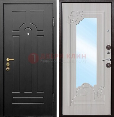 Темная входная дверь с МДФ Беленый дуб и зеркалом ДЗ-58 в Павловском Посаде