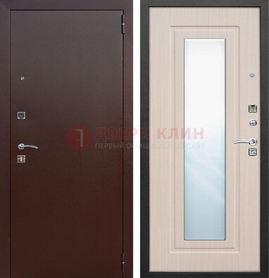 Входная дверь с порошковым покрытием филенчатой МДФ и зеркалом ДЗ-65 в Павловском Посаде