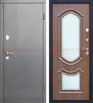 Серая входная дверь со светлой МДФ и зеркалами внутри ДЗ-77 в Павловском Посаде