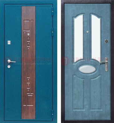 Голубая металлическая дверь МДФ с тремя зеркальными вставками ДЗ-78 в Павловском Посаде