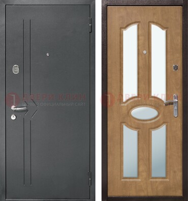 Железная серая дверь с порошковым напылением и МДФ с зеркалом ДЗ-90 в Павловском Посаде