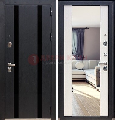 Черная входная дверь с зеркалом МДФ внутри ДЗ-9 в Павловском Посаде