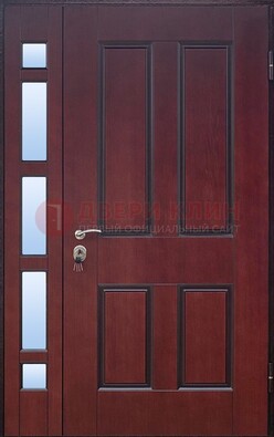 Красная входная полуторная дверь со стеклом ПЛ-10 в Павловском Посаде