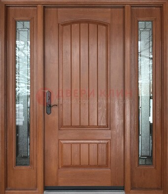 Стальная дверь с массивом дуба и витражом для дома ВЖ-17 в Павловском Посаде