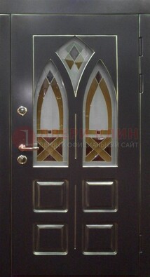 Чёрная железная дверь с МДФ и витражом ВЖ-27 в Павловском Посаде